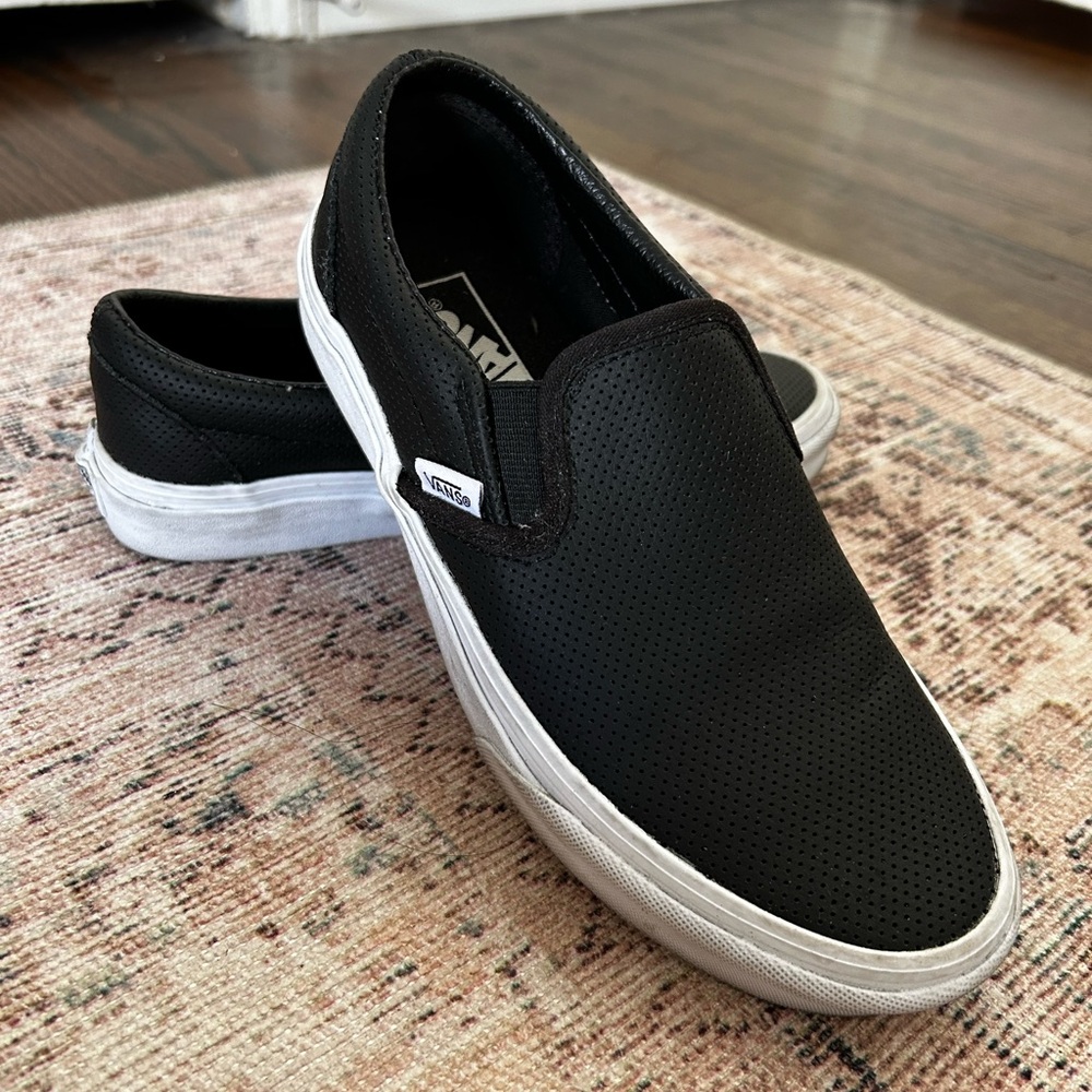 Vans Black Leather Slip on Shoes